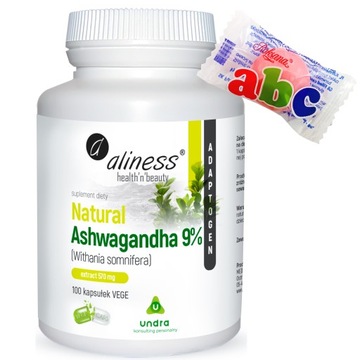 ALINESS Natural Ashwaganda 570mg 9% STRES 100 kapsułek VEGE bez glutenu