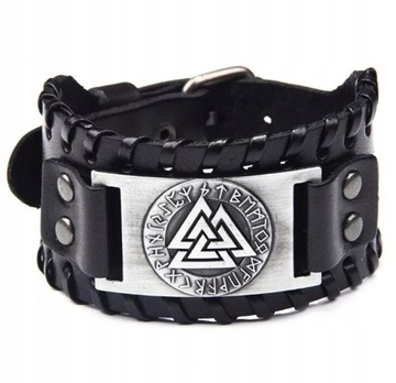 NORDYCKA SKÓRZANA BRANSOLETA WIKINGÓW VALKNUT RUNY