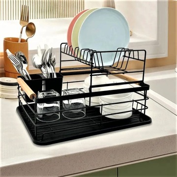 ДВУХУРОВНЕВАЯ СУШИЛКА ПОСУДЫ СУШИЛКА ДЛЯ СТОЛОВЫХ ПРИБОРОВ С ДЕРЕВЯННЫМИ РУЧКАМИ