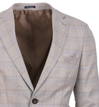 MARYNARKA MĘSKA BEŻOWA W KRATĘ WIZYTOWA CASUAL ELEGANCKA SLIM TURECKA 54