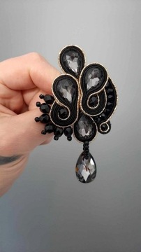 БРОШЬ ЧЕРНЫЙ ГРАФИТ ЗОЛОТО БОЛЬШОЙ КРИСТАЛЛ КРАСИВАЯ ЭЛЕГАНТНАЯ 8 SWAROVSKI