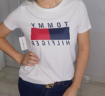 Tommy Hilfiger biały t-shirt koszulka logo S -20%