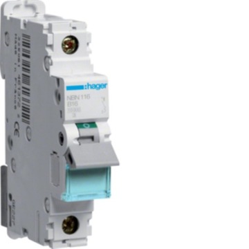 HAGER MCB Wyłącznik nadprądowy 10kA/15kA 1P B16A NBN116