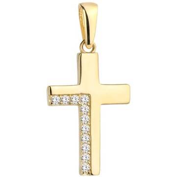 ГЛАДКИЙ ЗОЛОТОЙ КРЕСТ, РАМА С ЦИРКОНИЯМИ, ГРАВИРОВКА