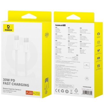 КАБЕЛЬ BASEUS USB-C КАБЕЛЬ БЫСТРОЙ ЗАРЯДКИ TYPE-C 30 Вт PD ДЛЯ IPHONE 15 2 м