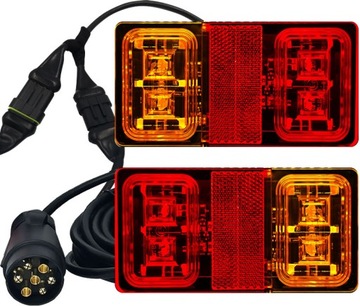 ZESTAW ŚWIATEŁ TYLNYCH LAMP LED DO PRZYCZEP LED KABEL 7,5M WTYCZKA 7 PIN