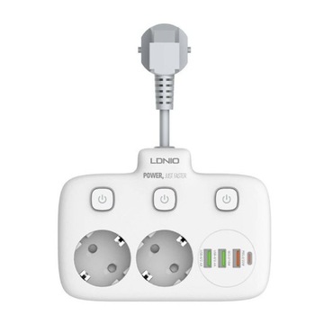 LDNIO Listwa Zasilająca 2 Gniazda AC 3x USB USB-C