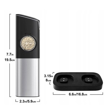 2X MŁYNEK ELEKTRYCZNY DO PIEPRZU SOLI PRZYPRAW USB Z OŚWIETLENIEM LED