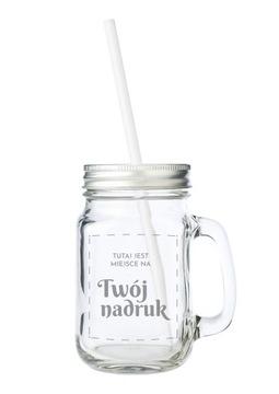 Kubek, słoik ze słomką 350ml, z dowolnym nadrukiem, grafiką, tekstem