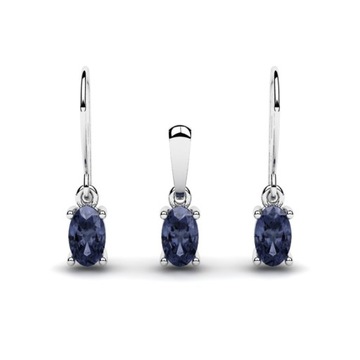 KOMPLET Z BIAŁEGO ZŁOTA Z TANZANITAMI 0,75CT