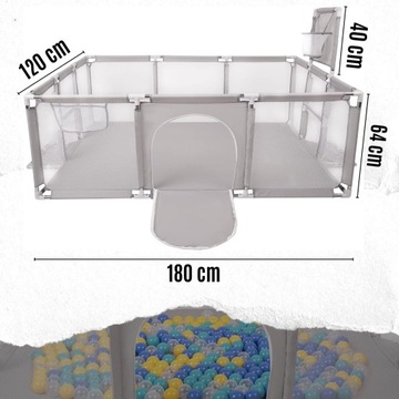 ДЕТСКАЯ КАРМАННАЯ ИГРОВАЯ ПЛОЩАДКА СУХОЙ БАССЕЙН 180х120 БОЛЬШАЯ СТАБИЛЬНАЯ СЕРАЯ