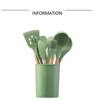 1Pcs Silicone Wood Soup Spoon Spatula Brush Scraper Avocado Green Oil