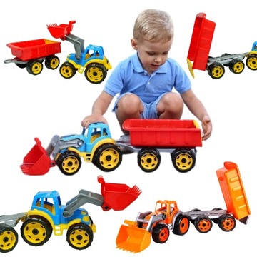 DUŻY TRAKTOR CIĄGNIK Z PRZYCZEPĄ PAKA MASZYNA 54cm