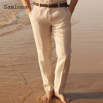 2023 Men's Casual Pocket Linen Pants Solid White G