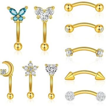 10Pcs 16G Rook Piercing Jewelry for Women Men, Curved Barbell Eyebrow