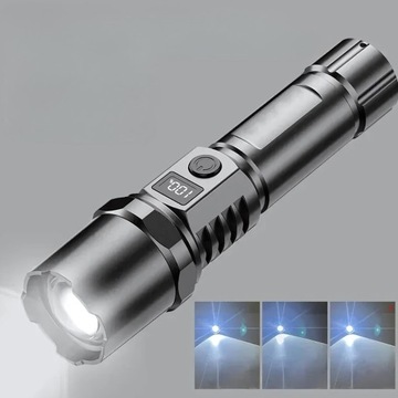 МОЩНЫЙ СВЕТОДИОДНЫЙ ФОНАРЬ С ЖК-ДИСПЛЕЕМ ZOOM, ПЕРЕЗАРЯЖАЕМЫЙ USB C SURVIVAL