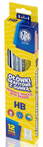 ASTRA OŁÓWKI GRAFITOWE Z GUMKĄ 12 SZTUK HB