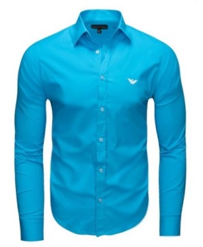 KOSZULA ARMANI JEANS SLIM FIT MĘSKA KOSZULA GŁADKA TURKUSOWA ROZMIAR L