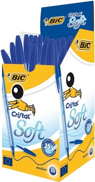 50x BIC CRISTAL SOFT DŁUGOPIS NIEBIESKI GRUBY ZE SKUWKĄ BIUROWY SZKOLNY