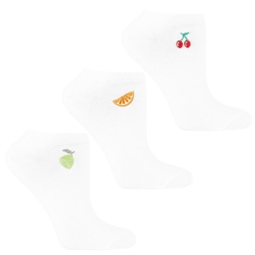 3x Ponožky Dámske Biele Členkové Ponožky S Ovocnou výšivkou Komfort MORAJ 38-41
