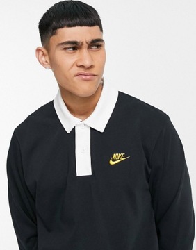 Nike czarna koszulka polo rugby nadruk defekt L