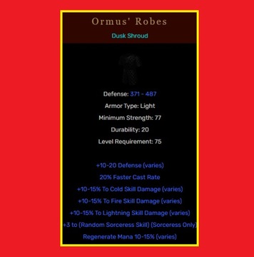 D2R Diablo 2 Resurrected Nowy Ladder Ormus' Robes
