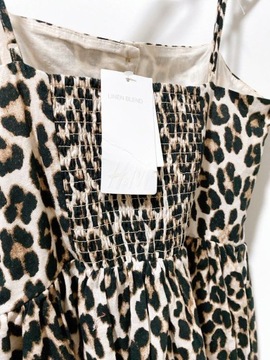 H&M sukienka szmizjerka panterka leopard centki długa lniana len maxi boho