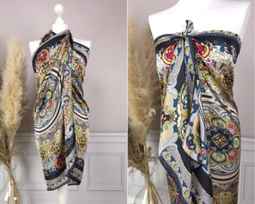 SZAL Z JEDWABIEM SZAL duży ORIENTALNY damski apaszka chusta pareo PREMIUM