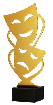 Metalowa statuetka teatr, maski, aktorstwo, scena 21cm + opis gratis