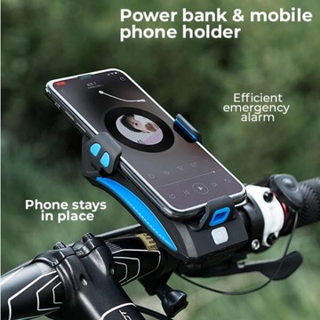 ВЕЛОСИПЕДНАЯ ЛАМПА СВЕТОДИОДНАЯ ПЕРЕДНЯЯ РУЧКА powerbank, синий звуковой сигнал (214)