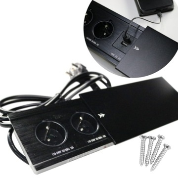4w1 GNIAZDO meblowe chowane wpuszczane w blat płytę przesuwne 2xUSB 230V