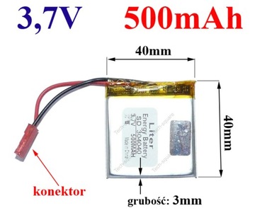 Akumulator Bateria GPS RC 304040 500mAh +konektor