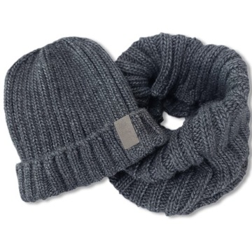 NAJGRUBSZY KOMPLET MĘSKI CZAPKA + KOMIN szal ciepły WEŁNIANY zimowy PREMIUM