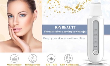 ION BEAUTY КАВИТАЦИОННЫЙ ПИЛИНГ Ультразвуковой EMS 24K IPX5 4 РЕЖИМА БЕЛЫЙ