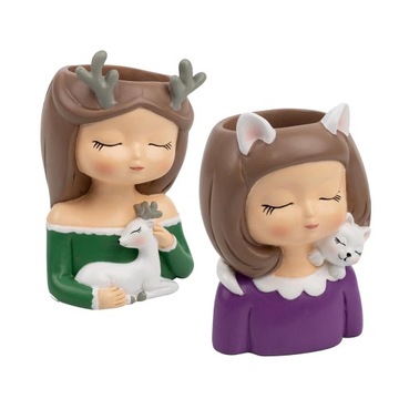 2x Cute Girl Żywica Soczysta Doniczka Kryty Mini