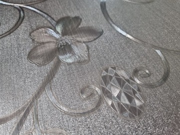 3D Клеенка МЕТАЛЛИК, СЕРЕБРЯНАЯ СКАТЕРТЬ, ЦВЕТЫ