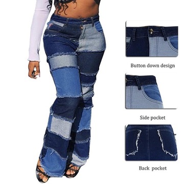 L-Fashion Design Blue Block Women Ladies Patch Jeans