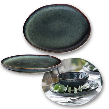 Talerz płytki obiadowy z kamionki SAPPHIRE odcienie zieleni 25-27 cm