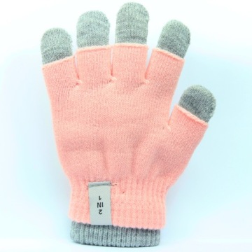 12-18 lat 2w1 MITENKI Dziewczęce Rękawiczki Akryl Szare Różowe 18 cm 072 d
