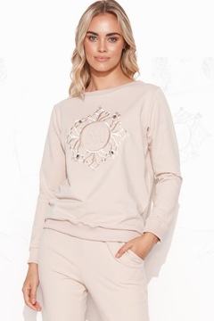 Prosty komplet dresowy kryształkami łezki BEŻ L/XL