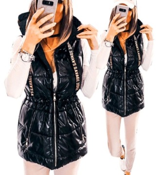 ЖЕНСКИЙ СТЕГАНЫЙ ЖИЛЕТ С РУКАВАМИ, ЧЕРНЫЙ L/XL