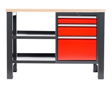 Stół warszatowy, 120cm, półki i szuflady, stół roboczy do garażu, blat 4cm