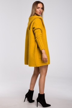 KOBIECY SWETER KARDIGAN SWETEREK OVERSIZE CIEPŁY DŁUGI ŻÓŁTY 40/42 L/XL