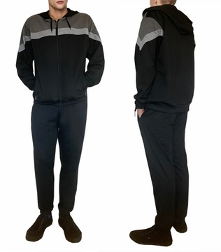 DRES MĘSKI z bawełną DRESY z kapturem BLUZA SPODNIE proste 9154 grafit 3XL