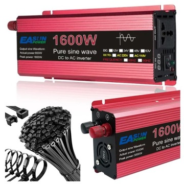 PRZETWORNICA NAPIĘCIA SAMOCHODOWA 12V na 230V 1600W SINUS CZYSTA SINUSOIDA