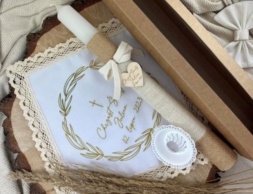 КРЕЩЕННЫЙ НАБОР ДЛЯ КРЕЩЕНИЯ, БЕЛАЯ ОДЕЖДНАЯ ВЫШИВКА, СВЕЧА, ГРАВИРОВОЧНАЯ ШКАТУЛКА