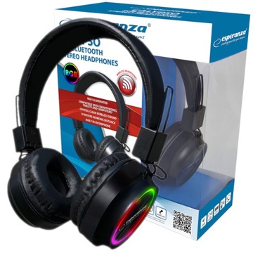 SŁUCHAWKI BEZPRZEWODOWE BLUTEOOTH MIKROFON LED RGB
