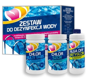 Zestaw 3w1 do Dezynfekcji Wody Basenu Chlor Szok Multi Tabletki Alga GAMIX3