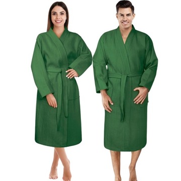 SZLAFROK GOFER KIMONO WAFEL BAWEŁNIANY HOTELOWY UNISEKS ZIELONY L/XL