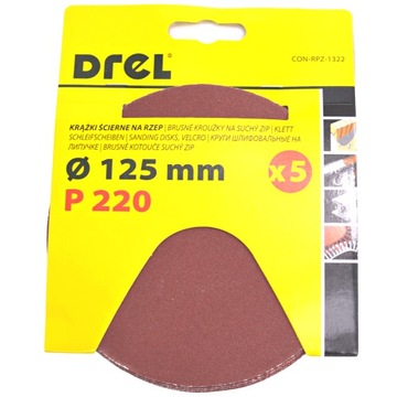 PAPIER ŚCIERNY NA RZEP KRĄŻKI 125mm P220 - 5szt